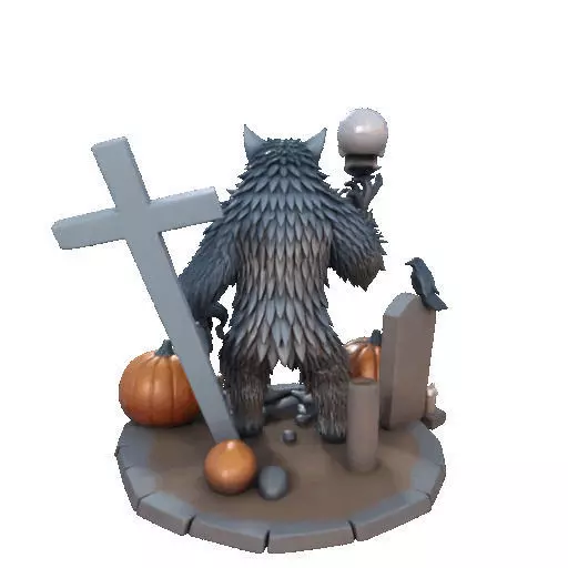 2622COLOR Werewolf Howling with Skull 3D Model Halloween 3D print model_23