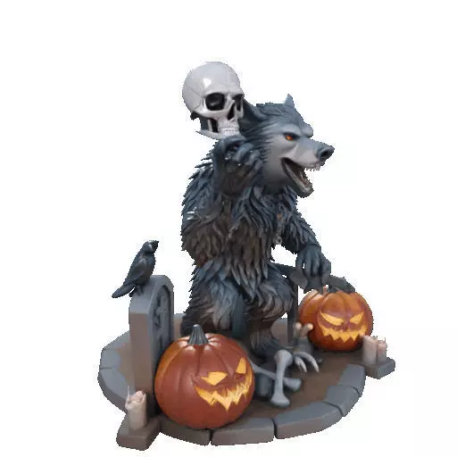 2622COLOR Werewolf Howling with Skull 3D Model Halloween 3D print model_11