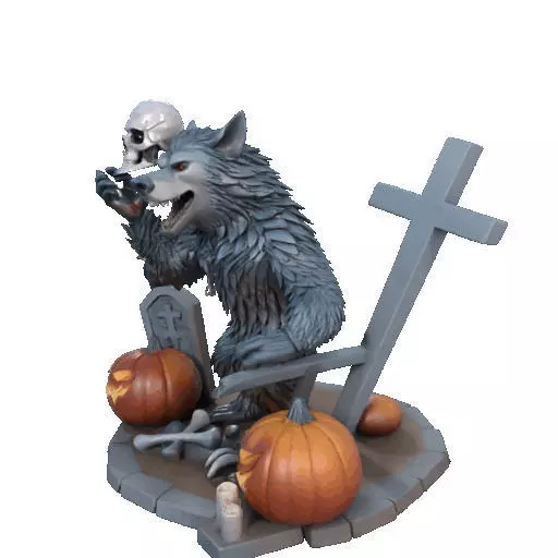2622COLOR Werewolf Howling with Skull 3D Model Halloween 3D print model_33