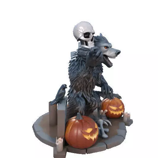 2622COLOR Werewolf Howling with Skull 3D Model Halloween 3D print model_12