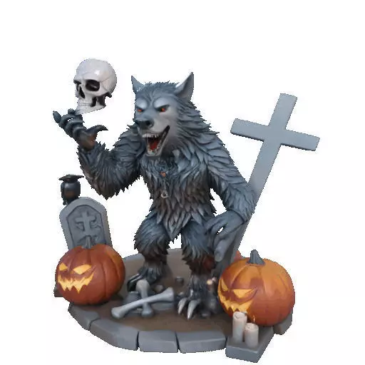 2622COLOR Werewolf Howling with Skull 3D Model Halloween 3D print model_36