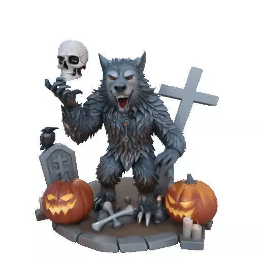 2622COLOR Werewolf Howling with Skull 3D Model Halloween 3D print model_37
