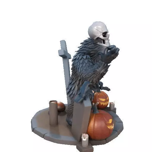 2622COLOR Werewolf Howling with Skull 3D Model Halloween 3D print model_14