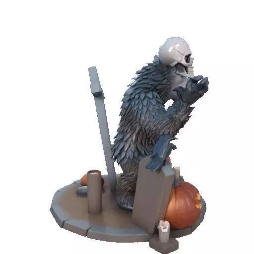 2622COLOR Werewolf Howling with Skull 3D Model Halloween 3D print model_15