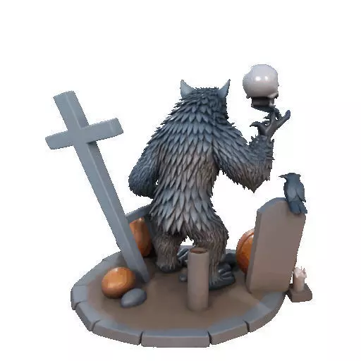 2622COLOR Werewolf Howling with Skull 3D Model Halloween 3D print model_20