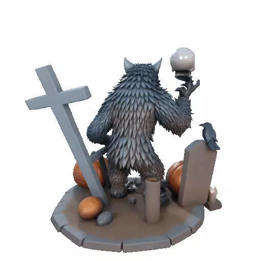 2622COLOR Werewolf Howling with Skull 3D Model Halloween 3D print model_21
