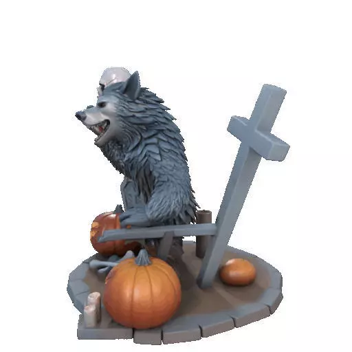 2622COLOR Werewolf Howling with Skull 3D Model Halloween 3D print model_31