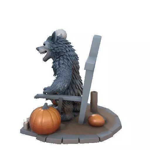 2622COLOR Werewolf Howling with Skull 3D Model Halloween 3D print model_29