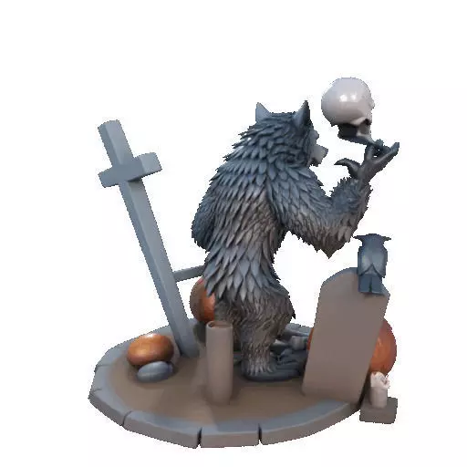 2622COLOR Werewolf Howling with Skull 3D Model Halloween 3D print model_18