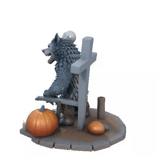 2622COLOR Werewolf Howling with Skull 3D Model Halloween 3D print model_28