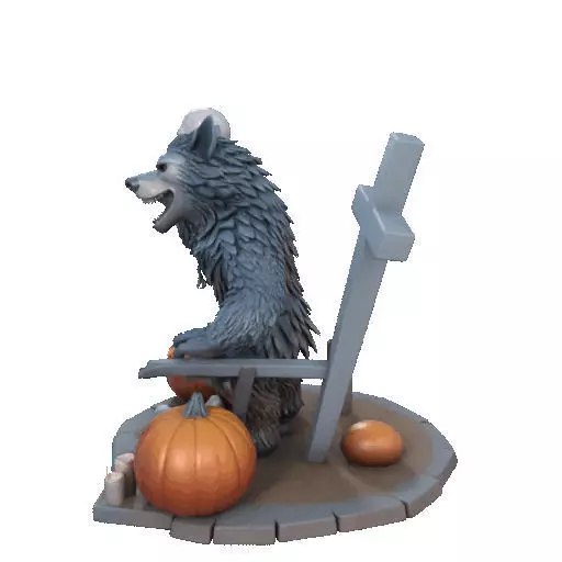 2622COLOR Werewolf Howling with Skull 3D Model Halloween 3D print model_30