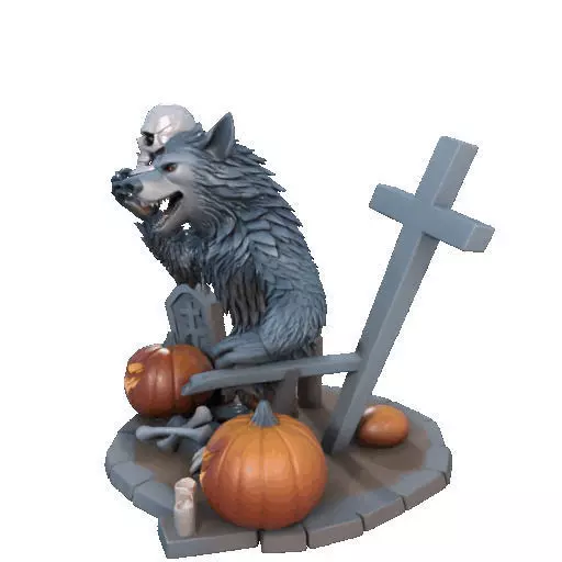 2622COLOR Werewolf Howling with Skull 3D Model Halloween 3D print model_32