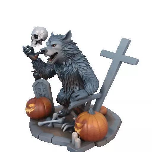 2622COLOR Werewolf Howling with Skull 3D Model Halloween 3D print model_34