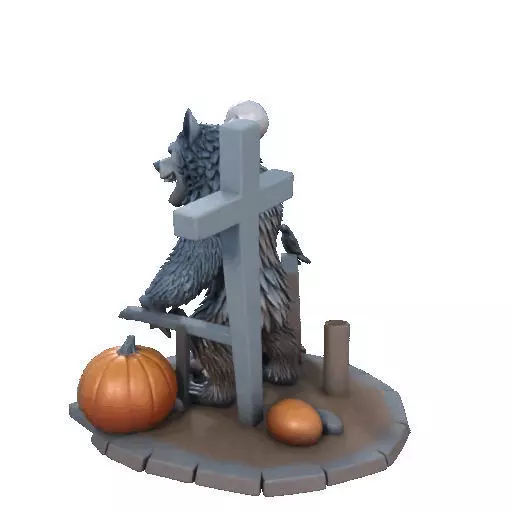 2622COLOR Werewolf Howling with Skull 3D Model Halloween 3D print model_27