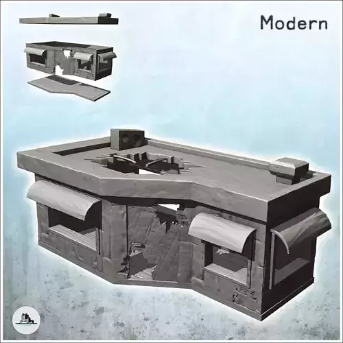 Modern store with damaged roof and awning over windows 4 - Moder