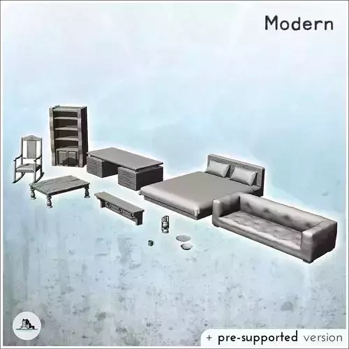 Modern indoor furniture set with bed and sofa 6
