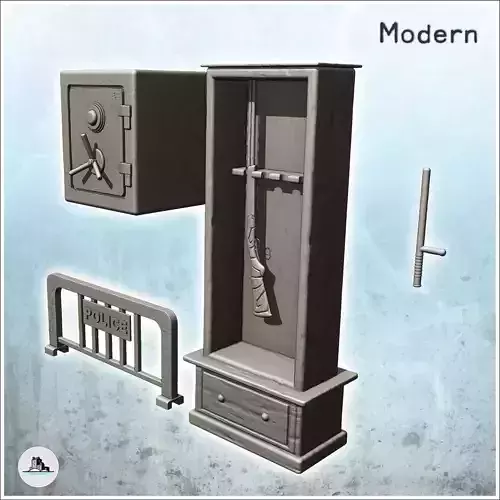 Police station furniture set with barrier and weapons cabinet 9 3D print model