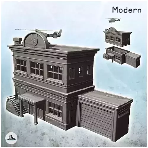 Police station with vehicle garage and rooftop helicopter 10