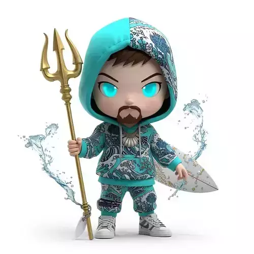 Chibi Poseidon Sea God 3D Model Urban Surfer 3D model