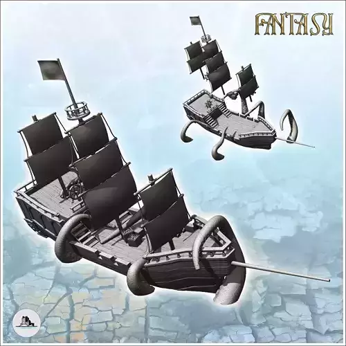 Large shipwrecked medieval sailboat with tentacles 1 - Pirate Ju