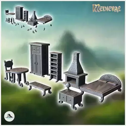 Medieval outdoor accessory set with steeple and lamp post 2 - Me