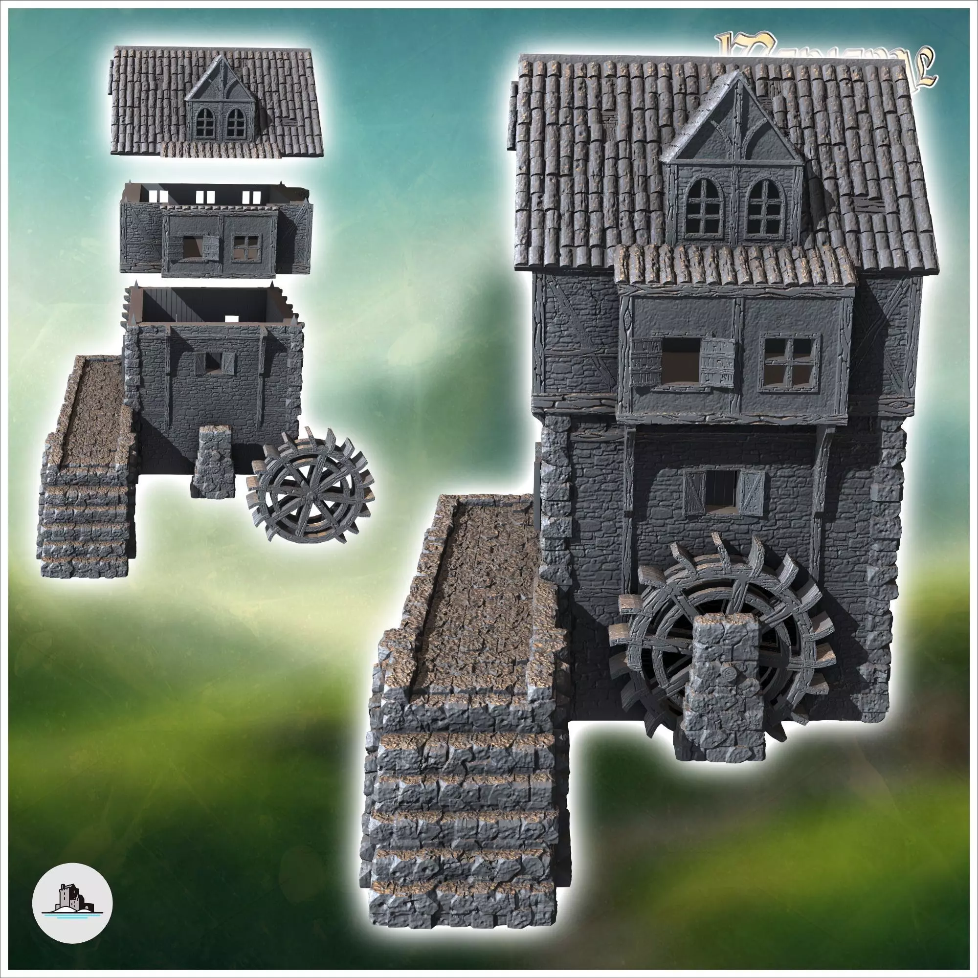 Medieval mill with stone bridge and outdoor fireplace 3 - Mediev 3D print model_1