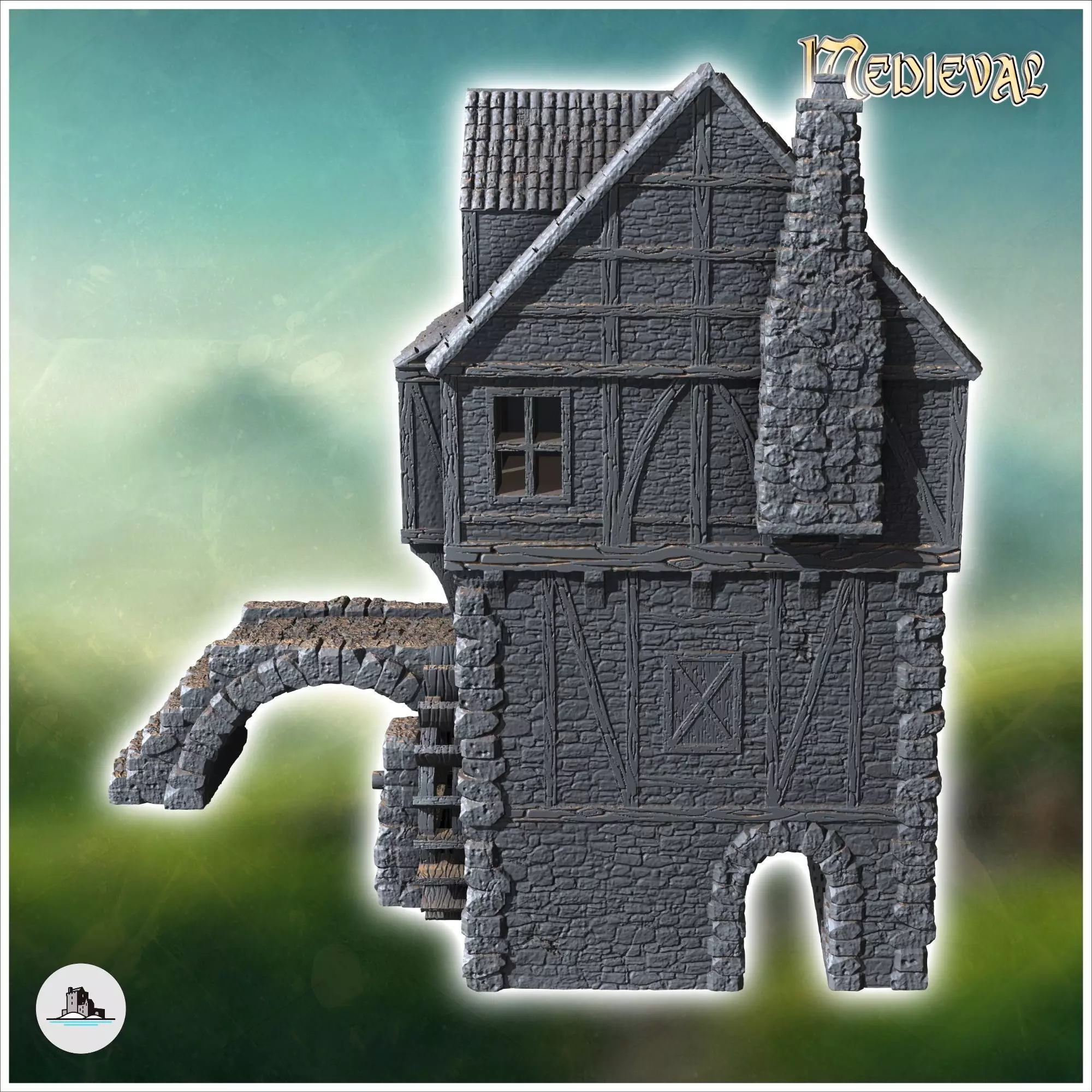 Medieval mill with stone bridge and outdoor fireplace 3 - Mediev 3D print model_4