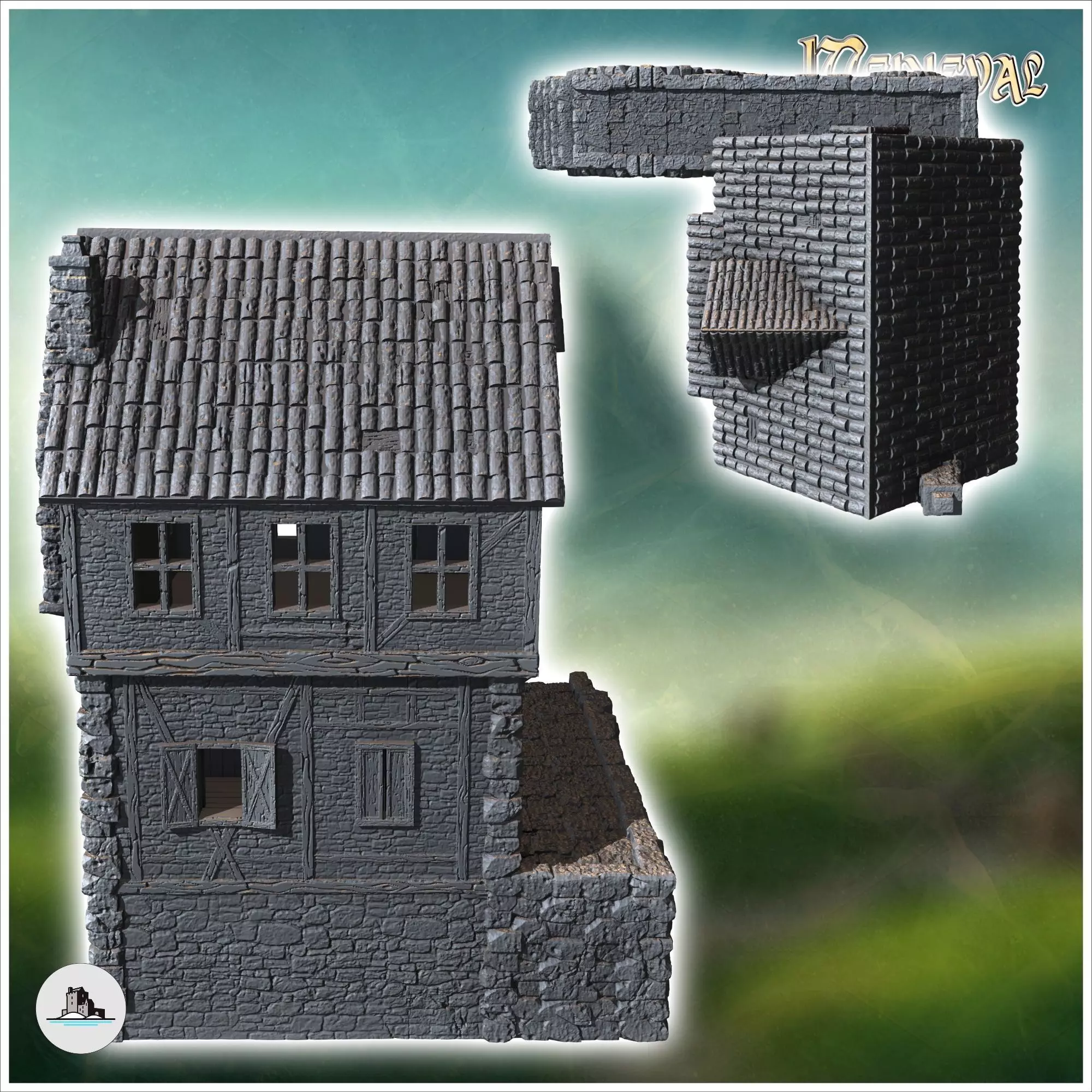Medieval mill with stone bridge and outdoor fireplace 3 - Mediev 3D print model_3