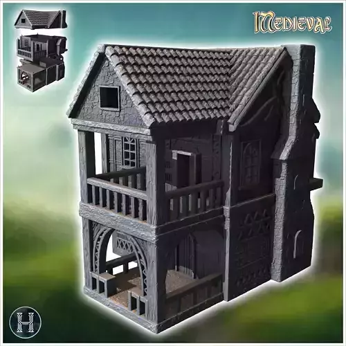 Medieval house with exposed fireplace carved wooden entrance can