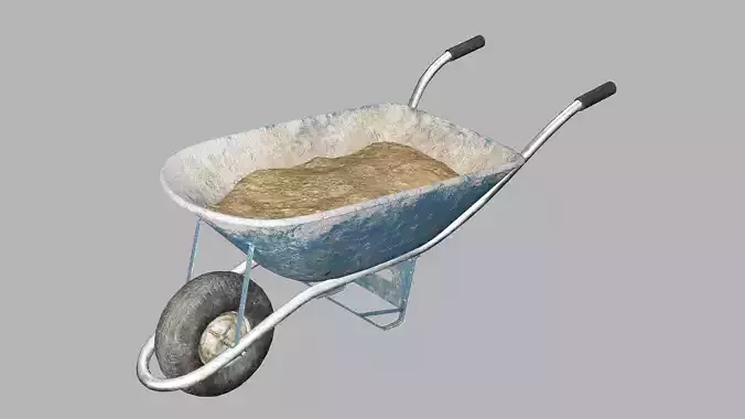 Construction Tool Wheel Barrel Low-Poly 3D Model