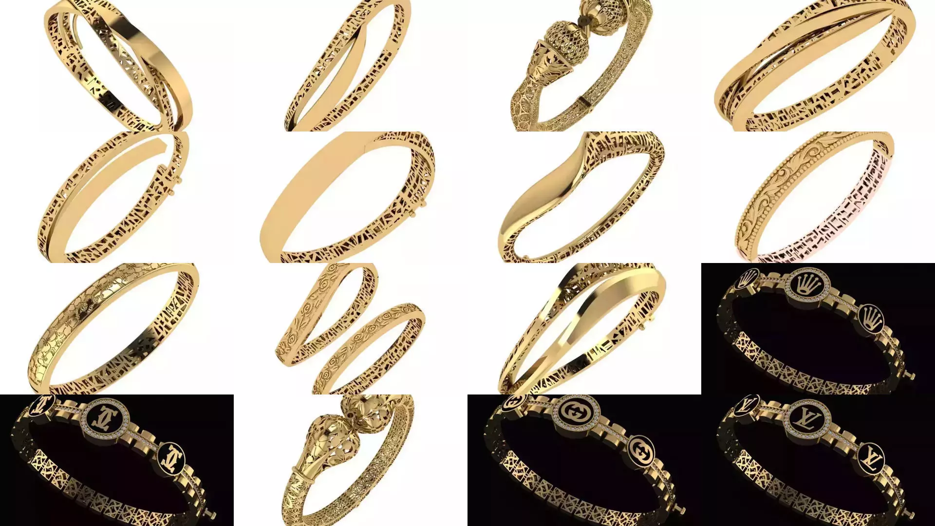 Custom Design Gold Bracelets 100pcs 3D Model Collection_1