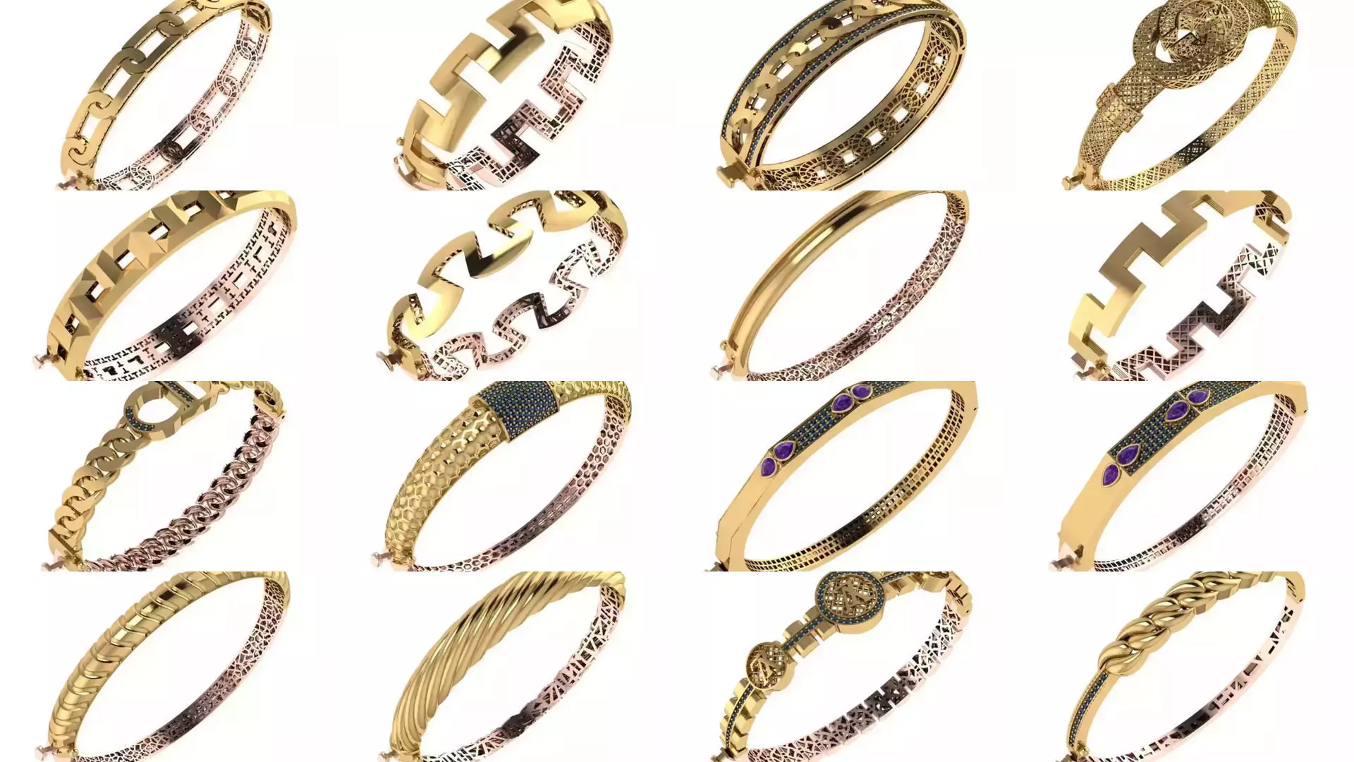 Custom Design Gold Bracelets 100pcs 3D Model Collection_7