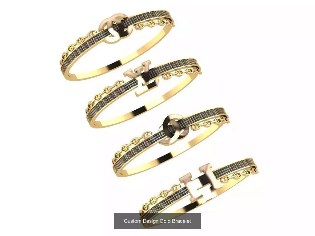 Custom Design Gold Bracelets 100pcs 3D Model Collection_112