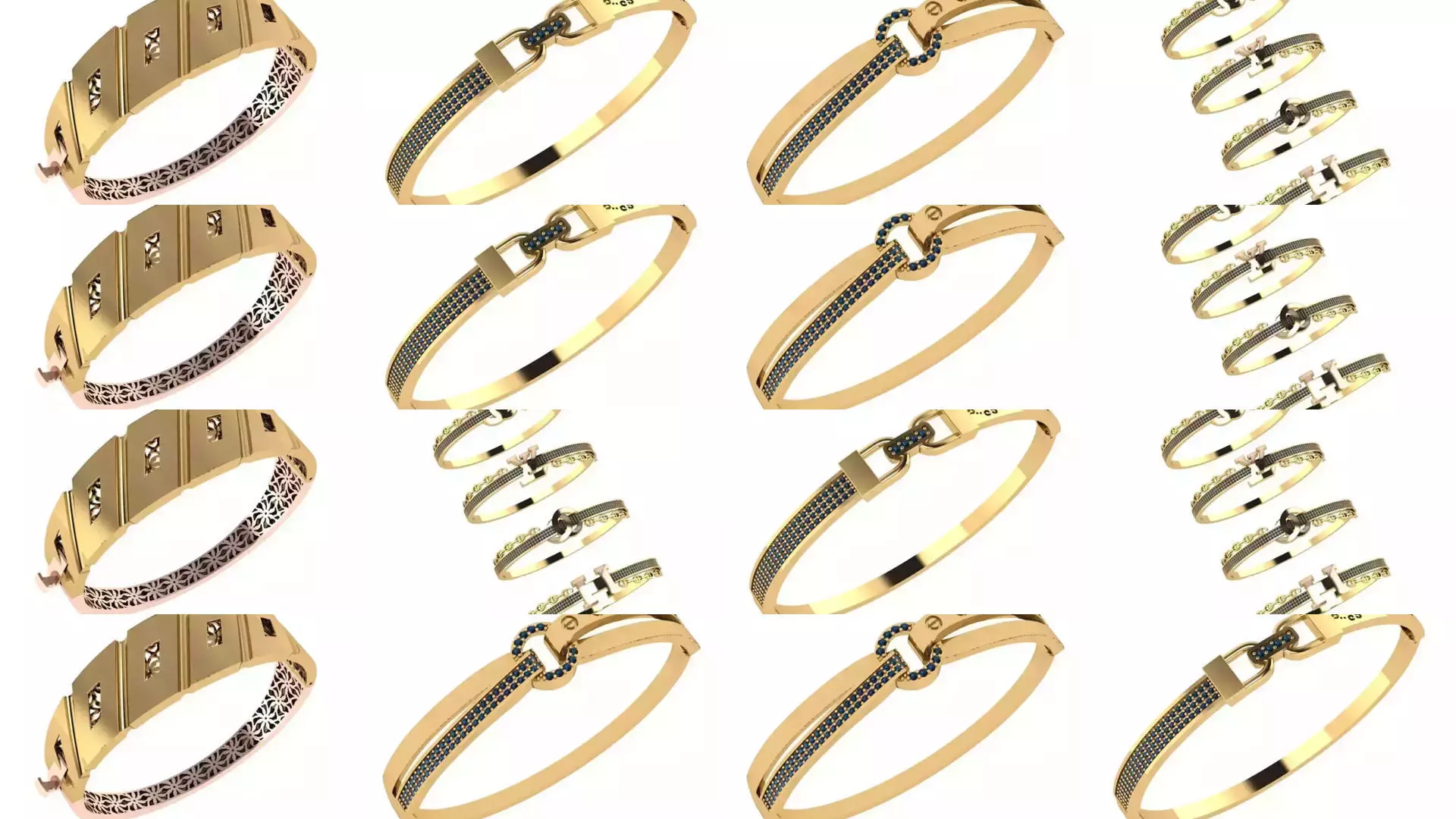 Custom Design Gold Bracelets 100pcs 3D Model Collection_11