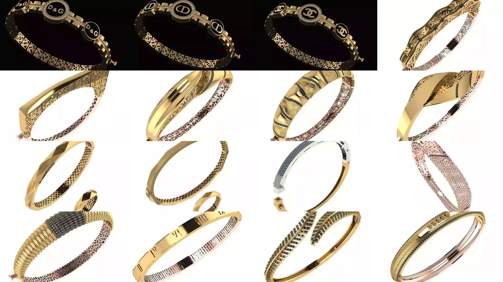 Custom Design Gold Bracelets 100pcs 3D Model Collection_3