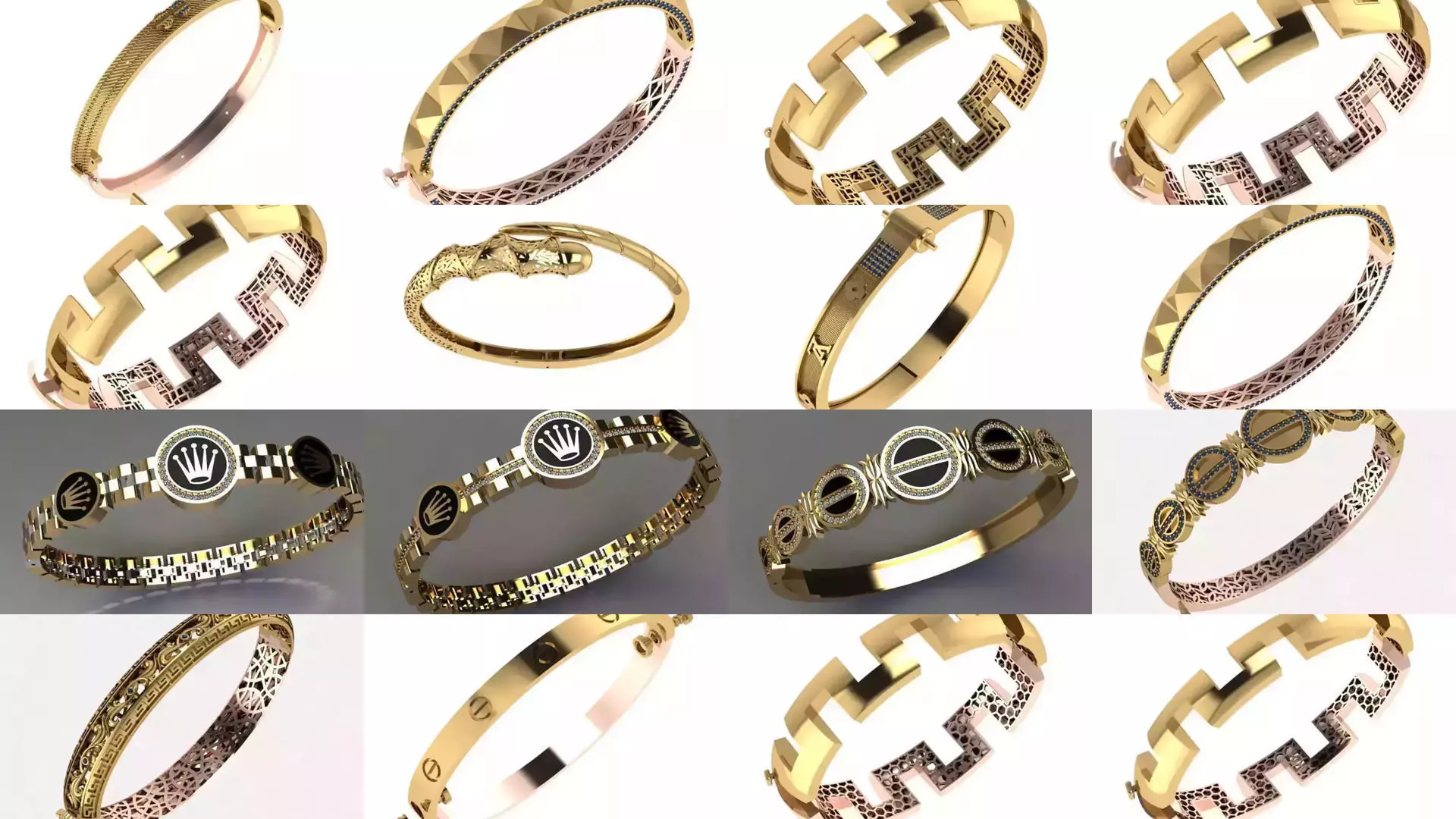 Custom Design Gold Bracelets 100pcs 3D Model Collection_5