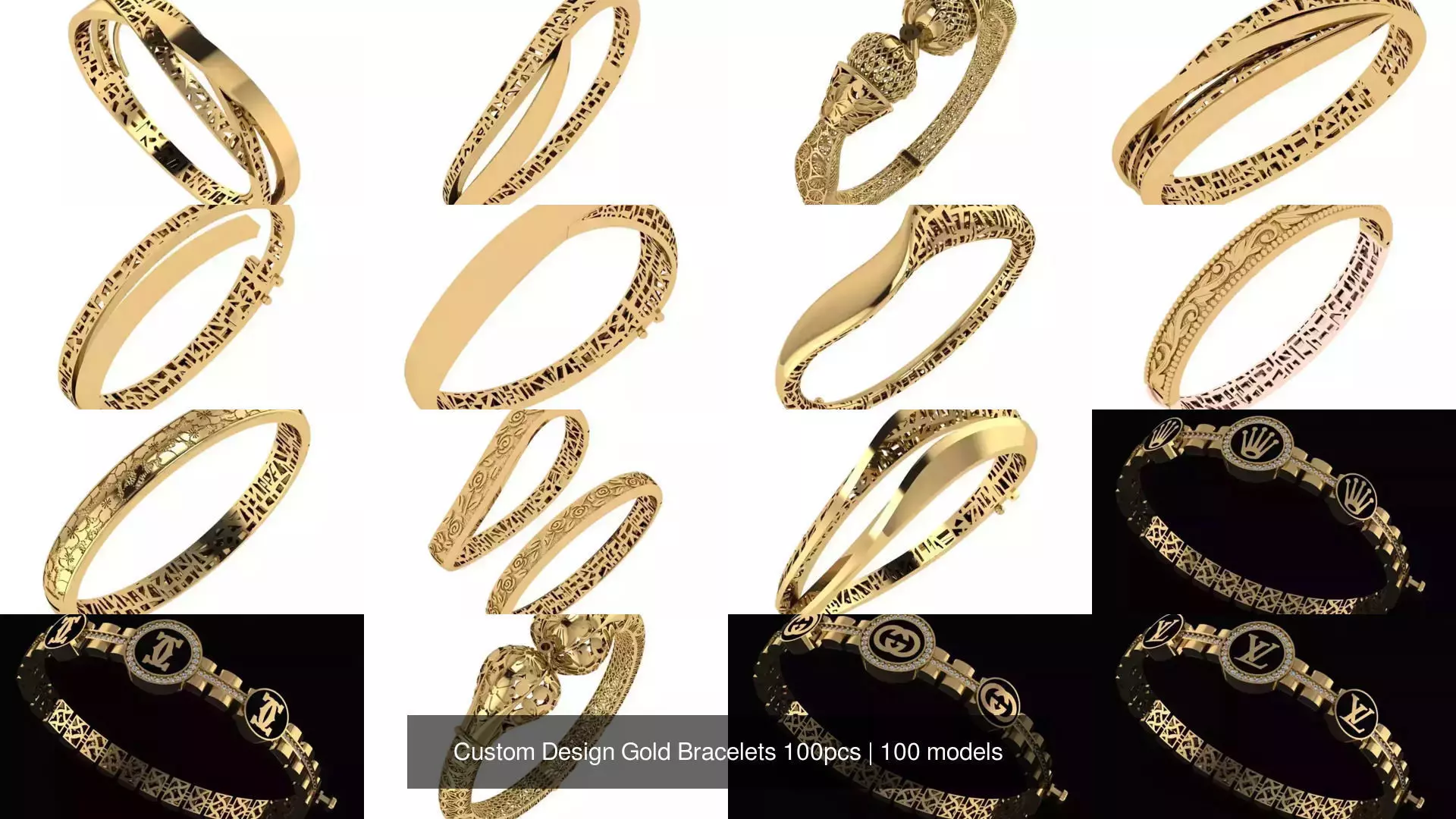 Custom Design Gold Bracelets 100pcs 3D Model Collection_2