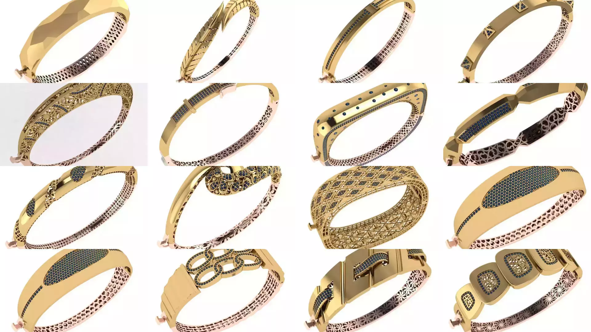 Custom Design Gold Bracelets 100pcs 3D Model Collection_9