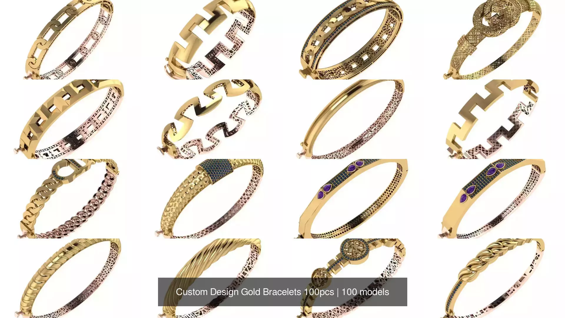 Custom Design Gold Bracelets 100pcs 3D Model Collection_8