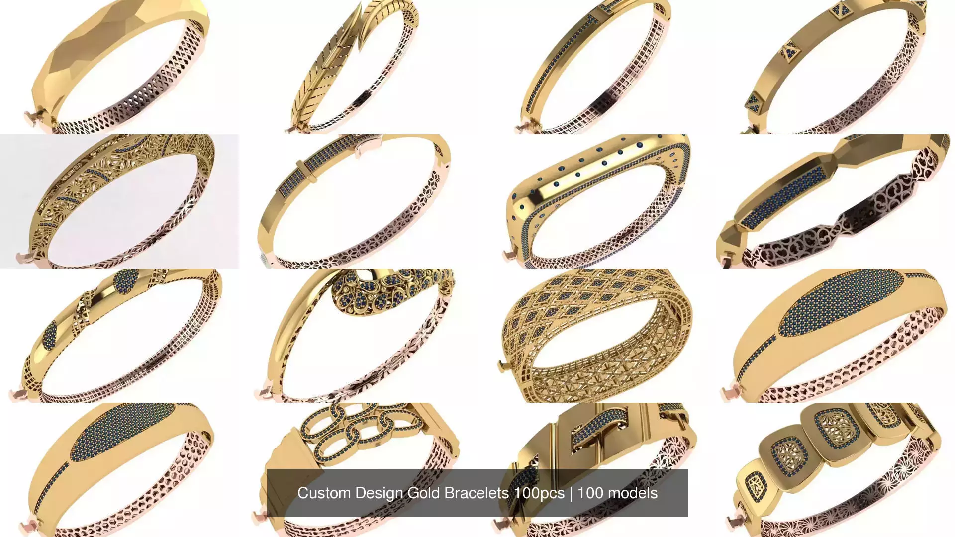 Custom Design Gold Bracelets 100pcs 3D Model Collection_10