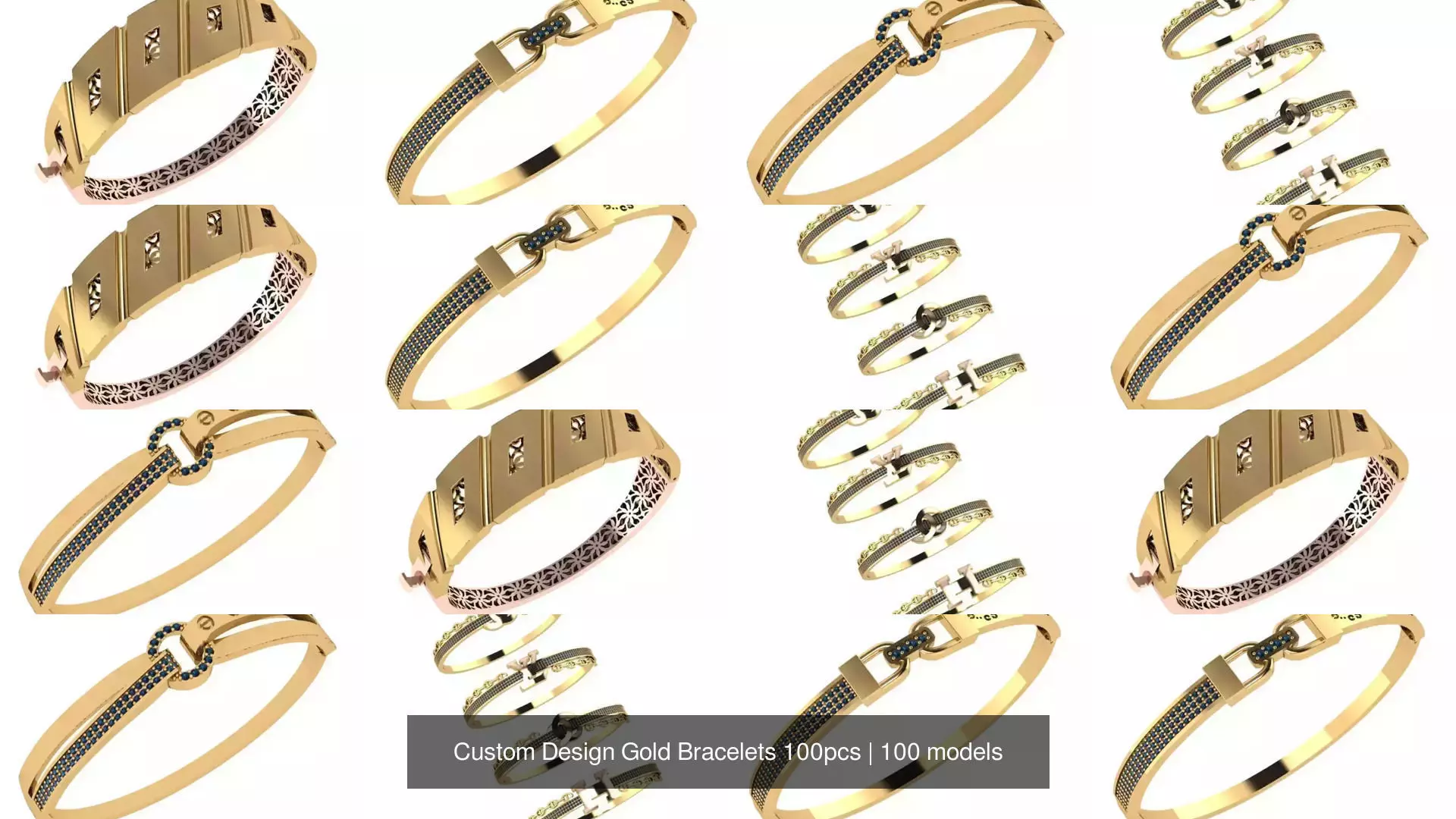 Custom Design Gold Bracelets 100pcs 3D Model Collection_12