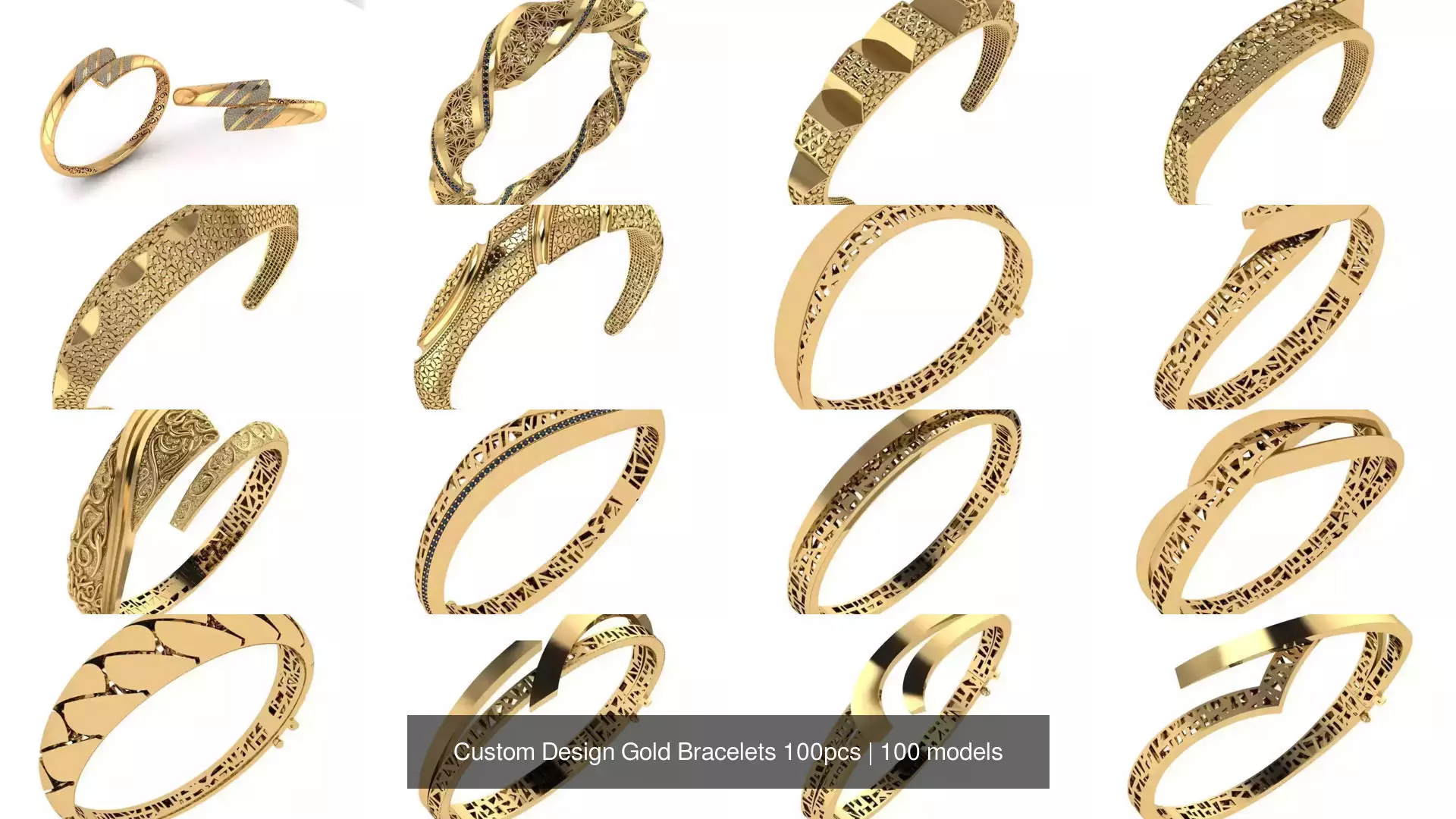 Custom Design Gold Bracelets 100pcs 3D Model Collection_0