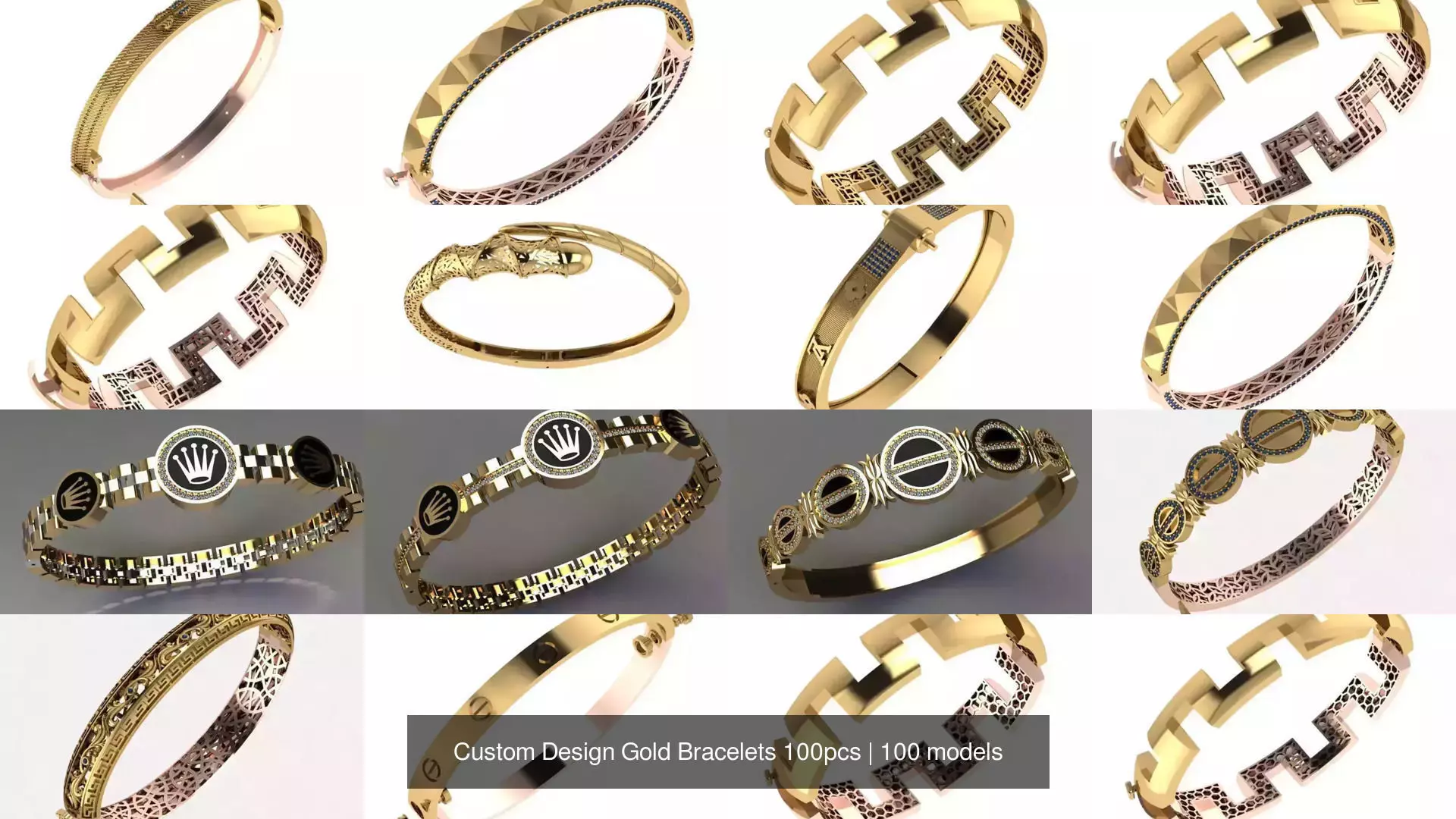 Custom Design Gold Bracelets 100pcs 3D Model Collection_6