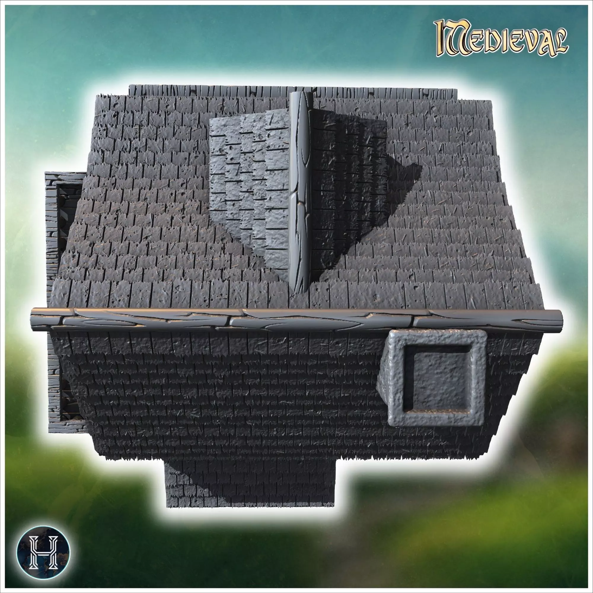 Half-timbered medieval house with a large balcony stone foundati 3D print model_3