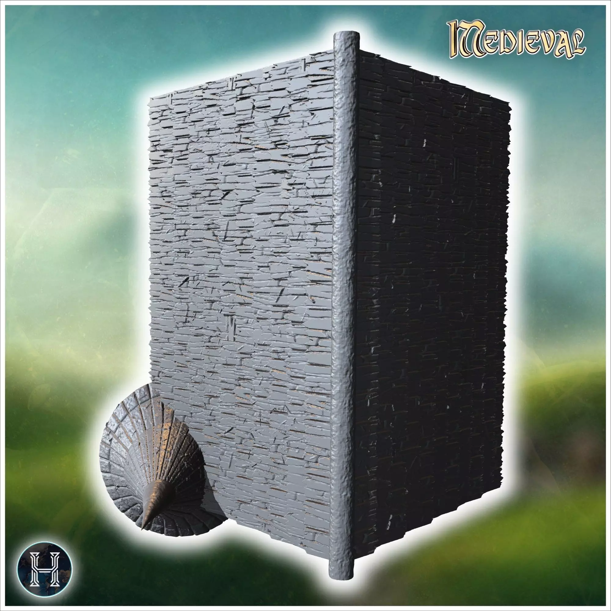 Tall medieval building with a turret stone walls and a pointed r 3D print model_6