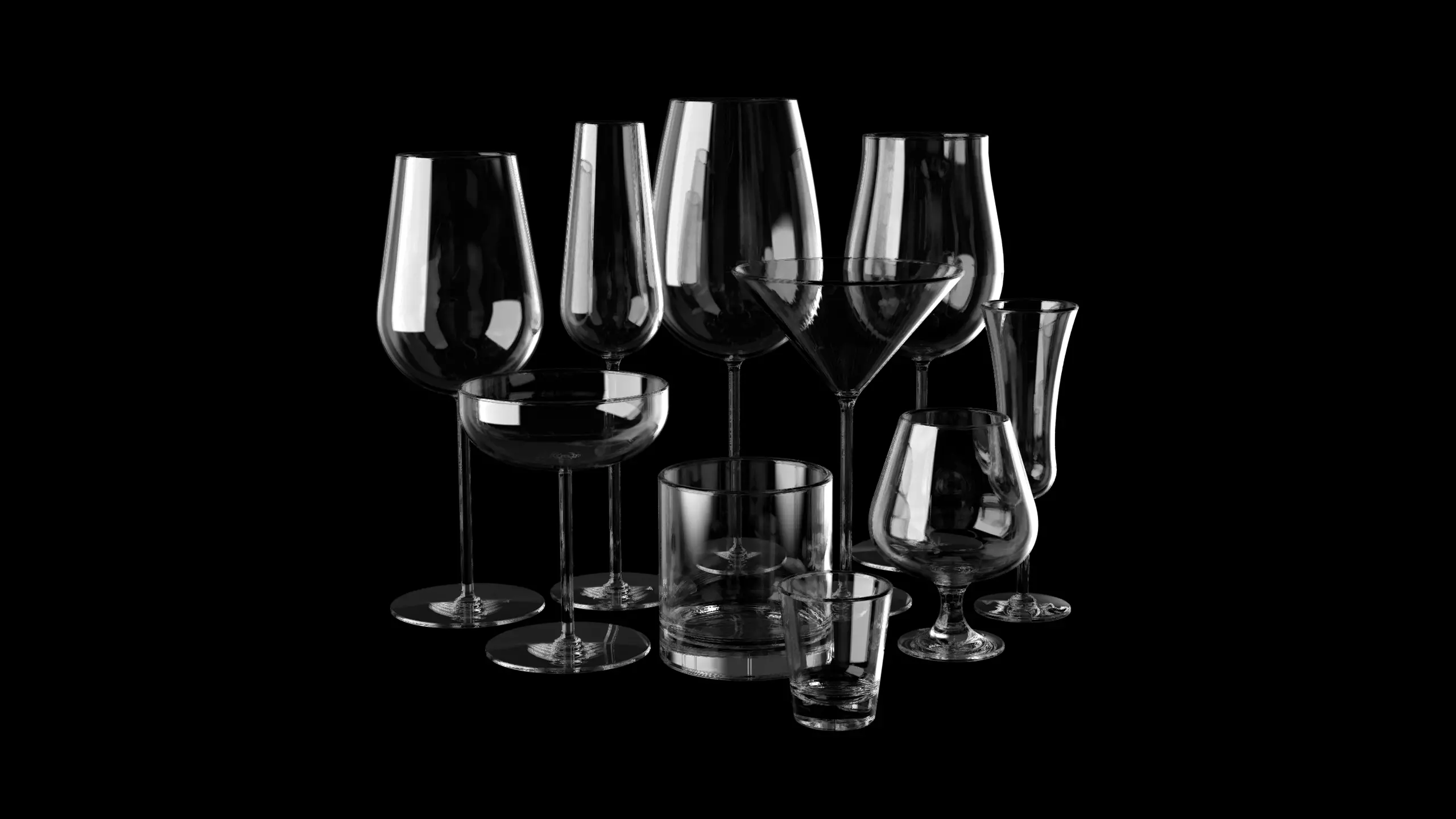 Drinking Glass Set - 3D Asset for Designers - 3D model_0