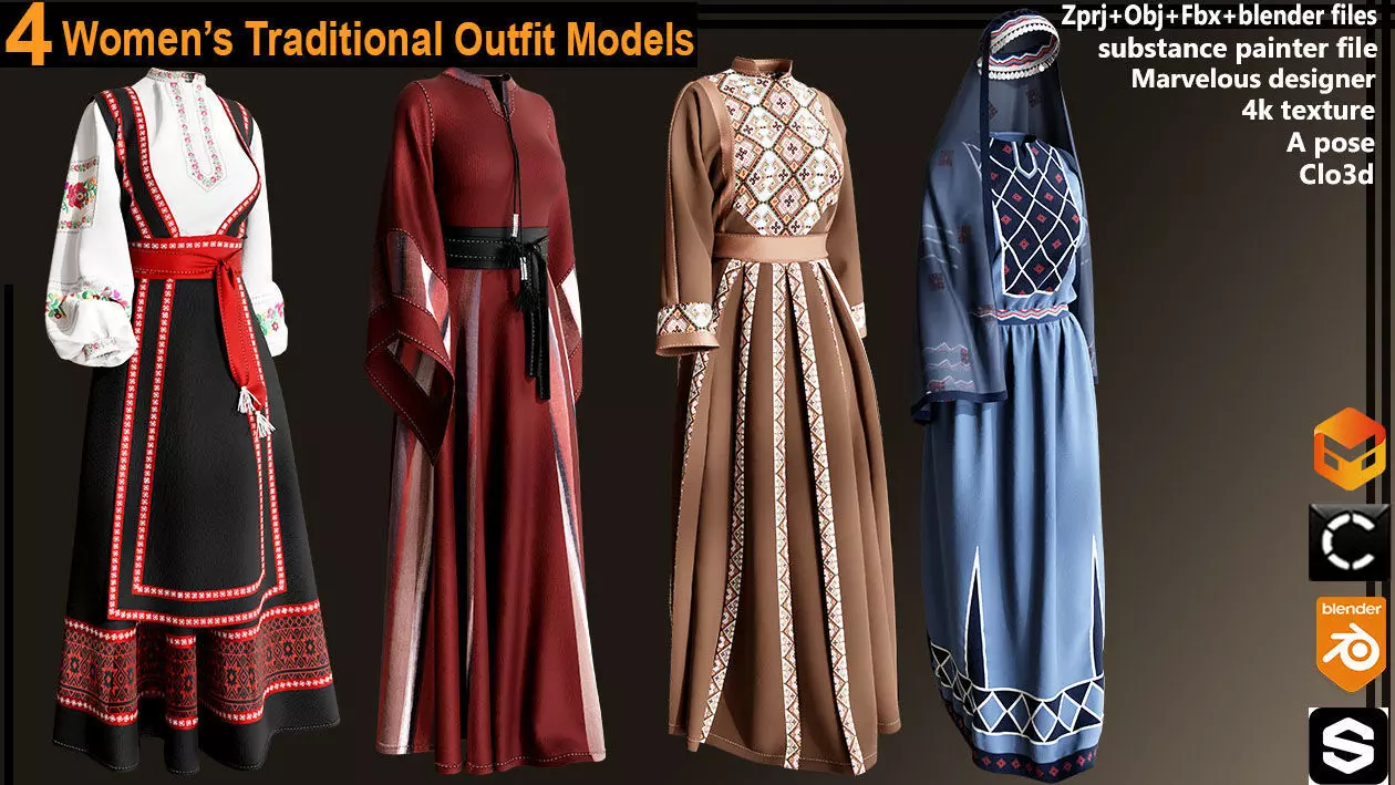 women traditional outfit models 3D model