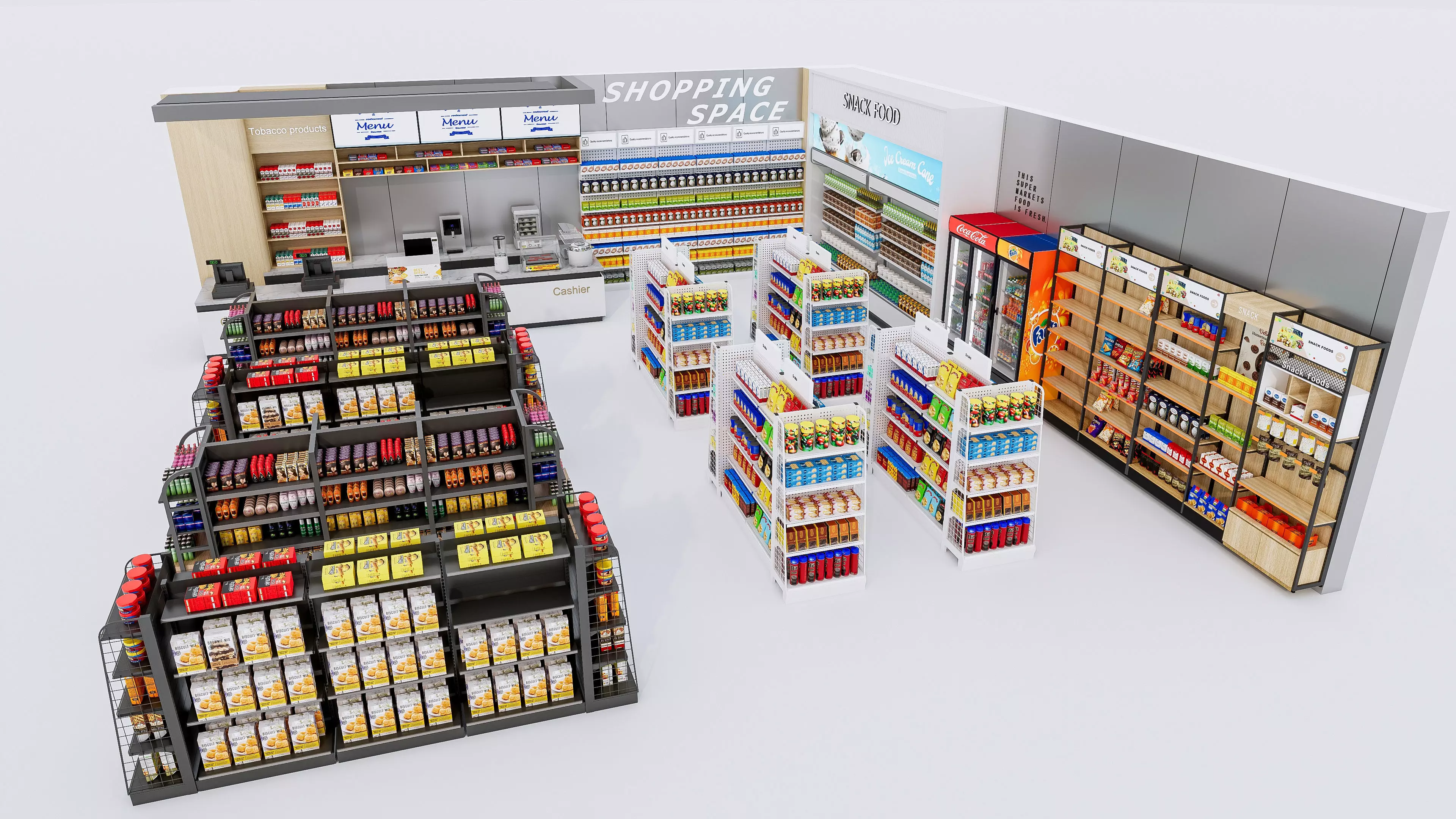 Supermarket Convenience Store Shelves Display Racks 2 3D model_15