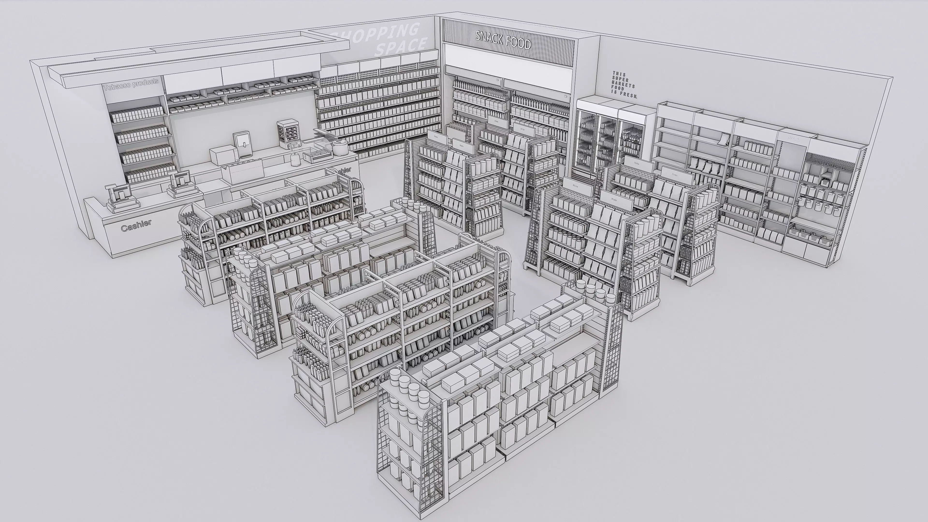 Supermarket Convenience Store Shelves Display Racks 2 3D model_19