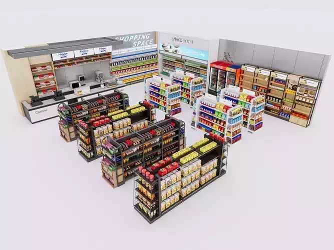 Supermarket Convenience Store Shelves Display Racks 2 3D model